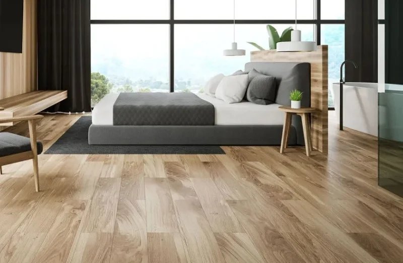 Laminate flooring in a modern bedroom
